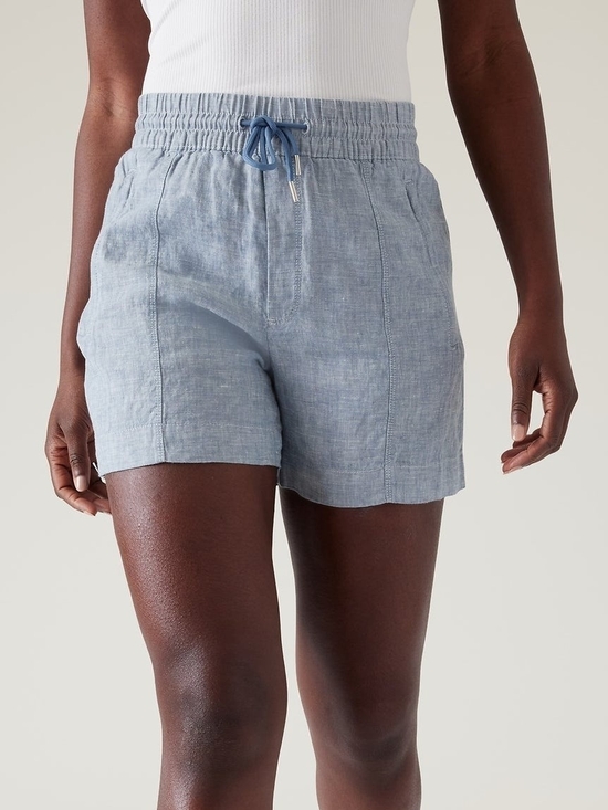 Athleta Pants - Athleta Retreat Linen 4" Shorts Chambray Wash Blue Women's Size 22 Mid Rise